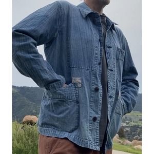 RRL Ralph Lauren Denim Chore Coat Jacket Men's Large Light Faded Distressed